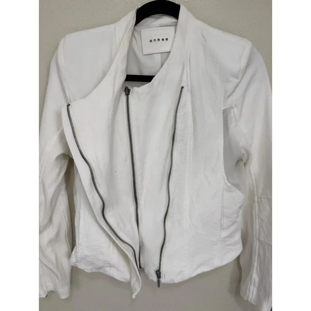 BLANKNYC White So Icy Collarless Mesh Moto Jacket Panel Asymmetric Zip M